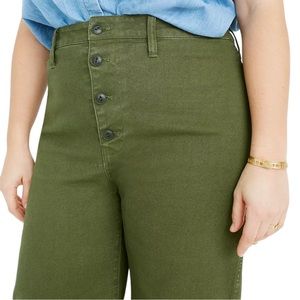 Madewell Wide-leg Crop Pants Front Button Green High Waist Size 33 / 16 Jcrew